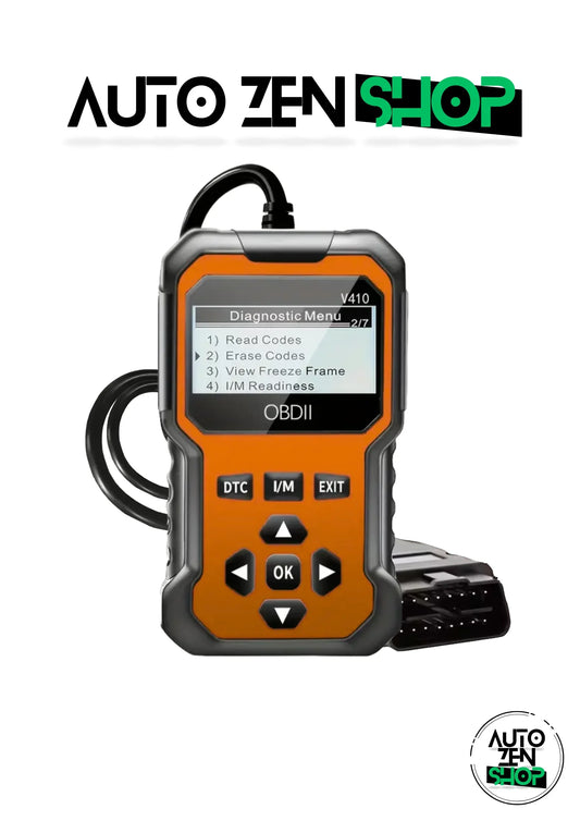 Lecteur de codes de diagnostic OBDII orange avec écran LCD, menu diagnostic et cordon noir