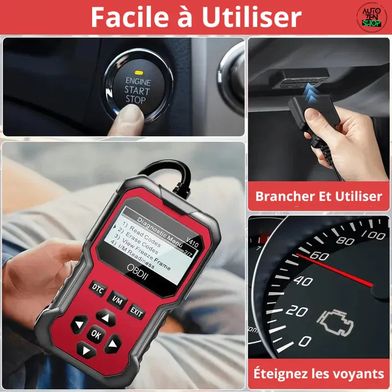Scanner OBDII facile à utiliser pour diagnostic auto, brancher et éteindre voyants moteur rapidement
