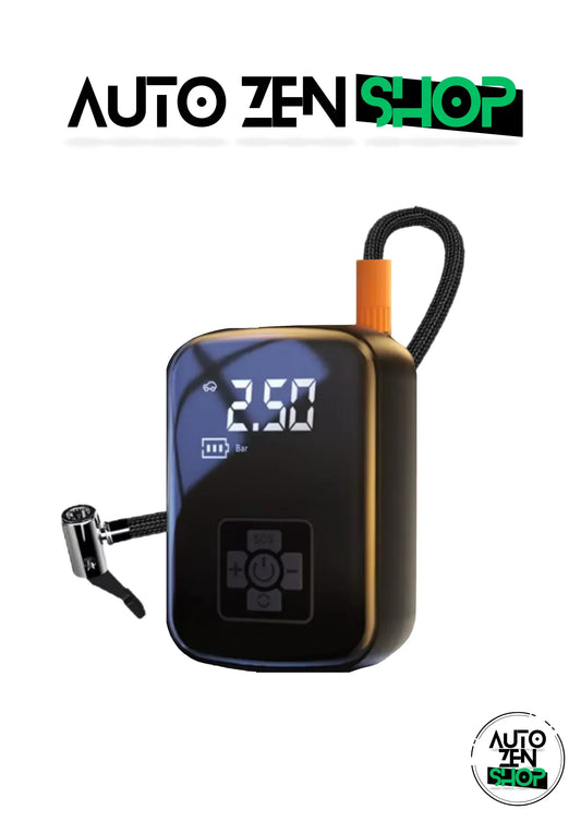 Compresseur d'air numérique portable affichant une pression de 2,50 bar avec écran LED