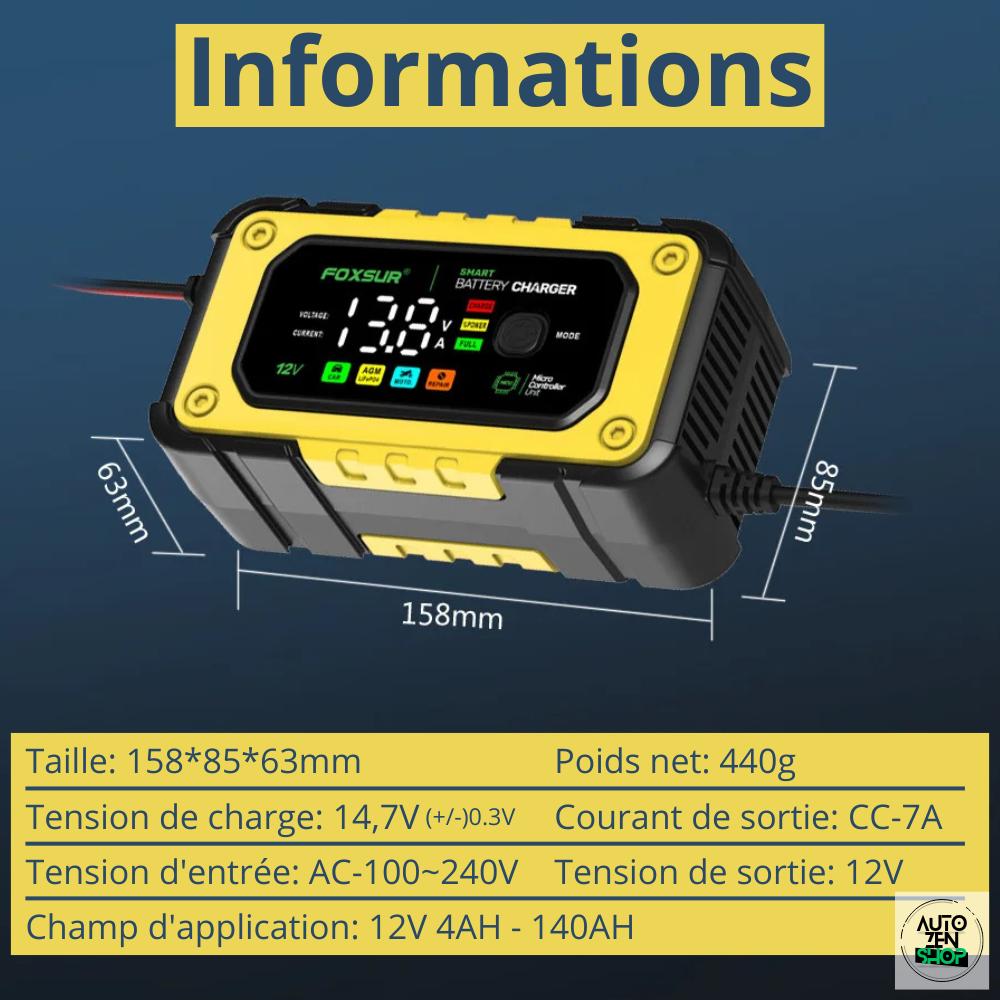 Chargeur de batterie 12V, 7A