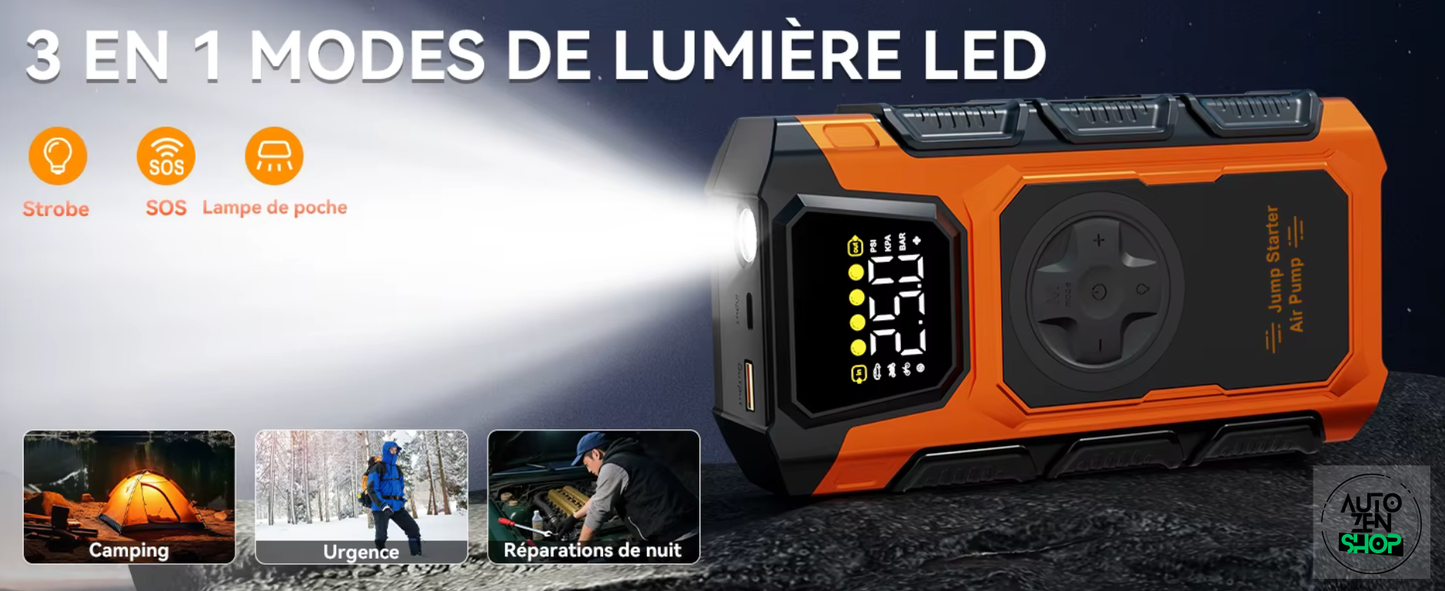 Booster 4en1 FEATOU 6000A (Booster / Gonfleur / Batterie Externe / Lampe Torche)